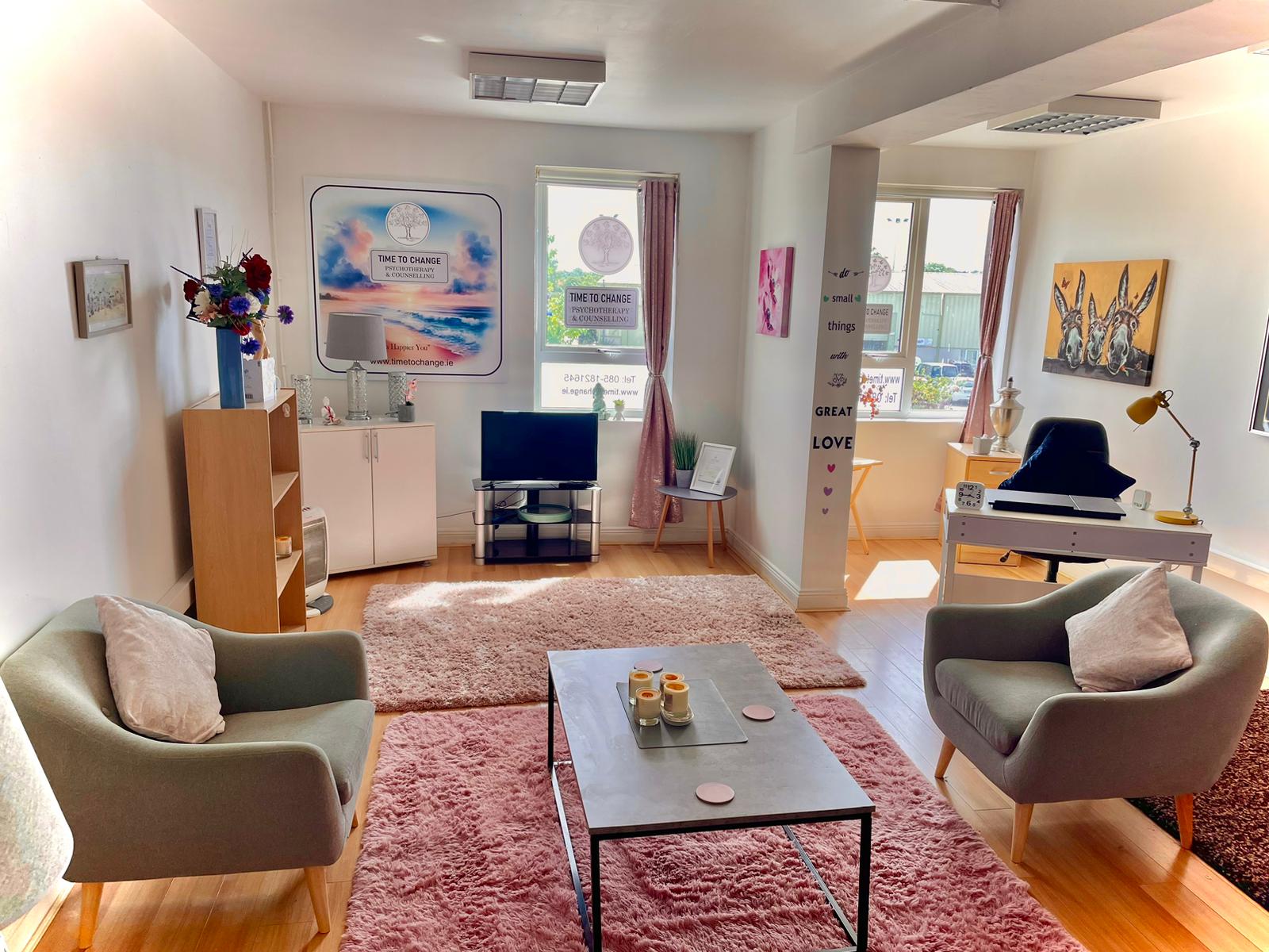 The full therapy room — a light, warm and welcoming space